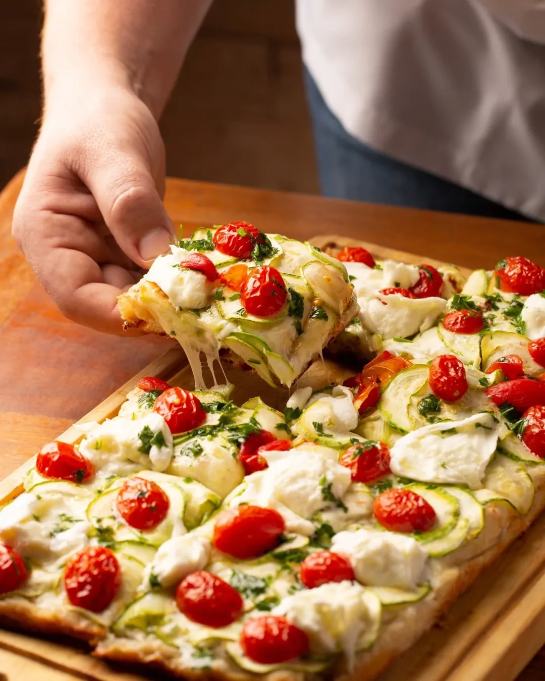 In teglia, Zucchine, pomodorini e stracciatella